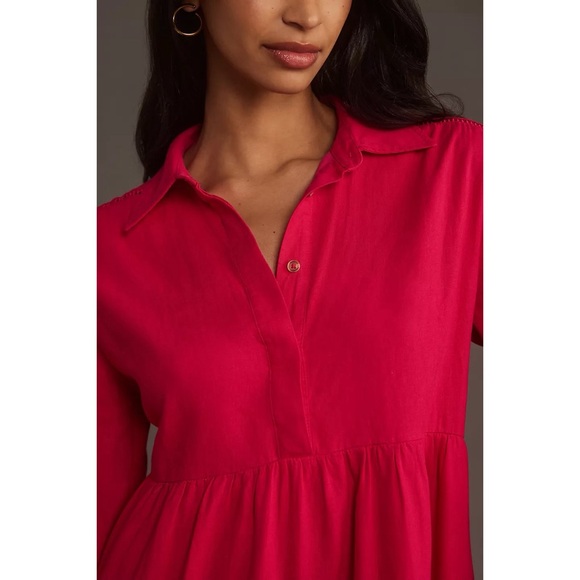 NWT Anthropologie The Bettina Tiered Mini Shirt Dress, Linen Edition, size XS p - Picture 3 of 11